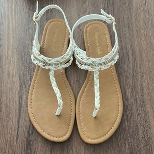 American Eagle Braided Strap Sandals White/Gold Size 11 New